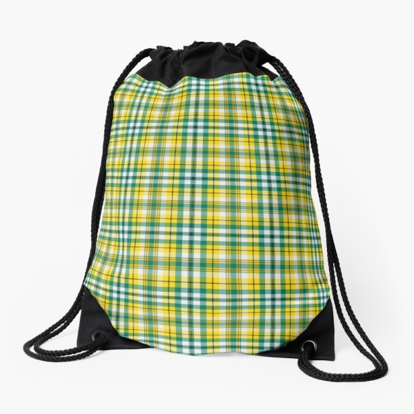 Bright yellow and green sporty plaid drawstring bag