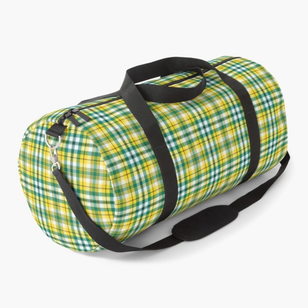 Bright yellow and green sporty plaid duffle bag