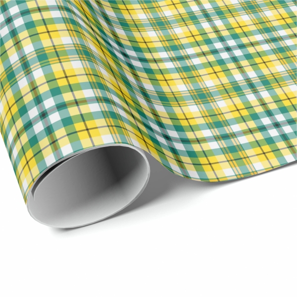 Bright Yellow and Green Sporty Plaid Wrapping Paper