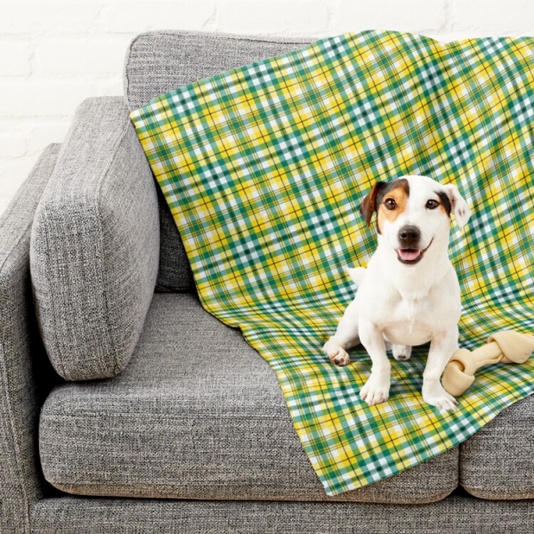 Bright yellow and green sporty plaid pet blanket