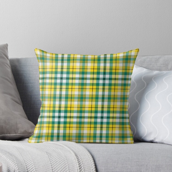 Bright yellow and green sporty plaid throw pillow