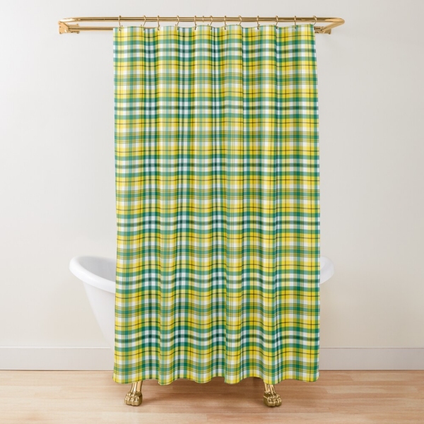 Bright yellow and green sporty plaid shower curtain