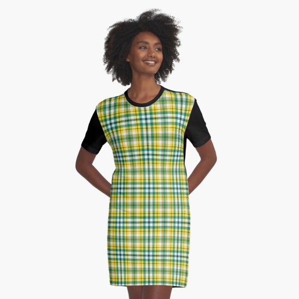 Bright yellow and green sporty plaid tee shirt dress