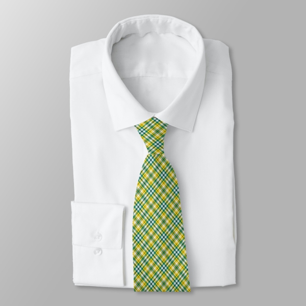 Bright yellow and green sporty plaid necktie