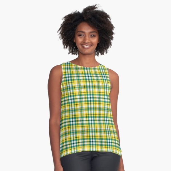 Bright yellow and green sporty plaid sleeveless top