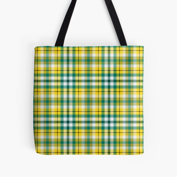 Bright yellow and green sporty plaid tote bag