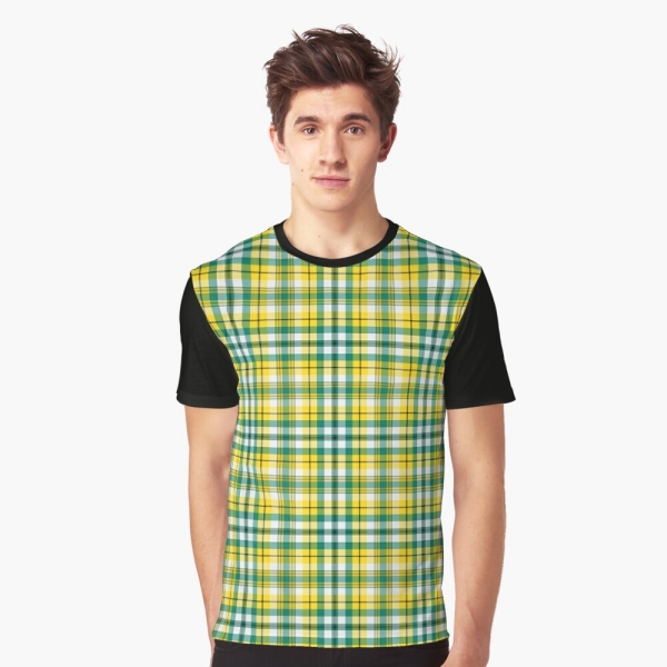 Bright yellow and green sporty plaid tee shirt