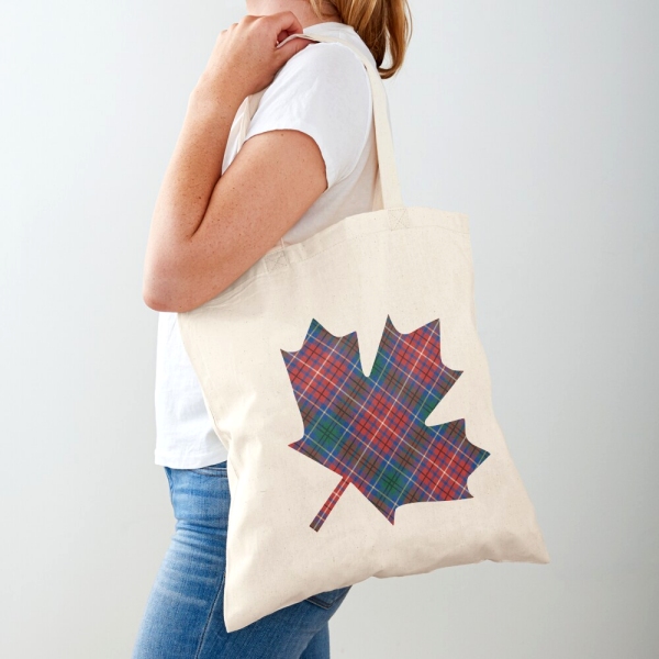 British Columbia tartan maple leaf cotton tote bag