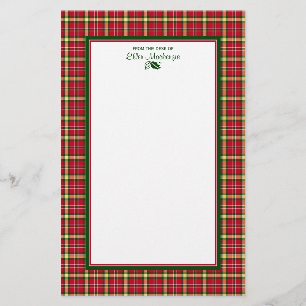 Personal stationery with Colorful Christmas plaid border