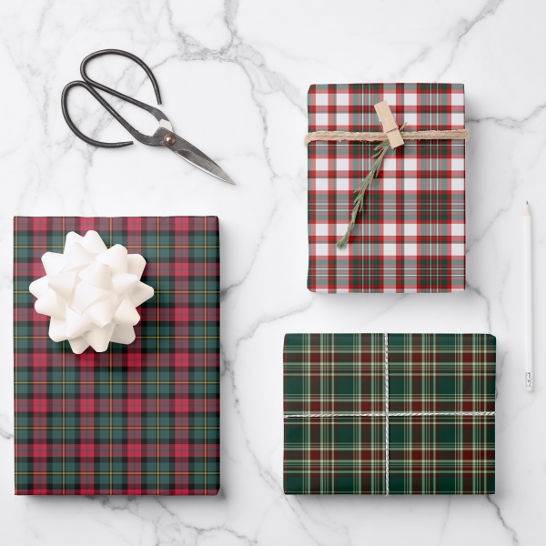 Classic Christmas plaid wrapping paper variety pack