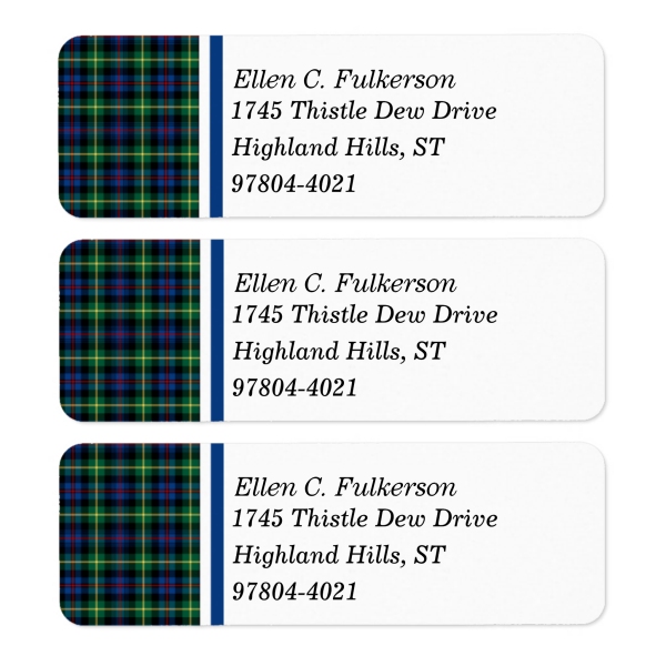 Return address labels with Farquharson tartan border