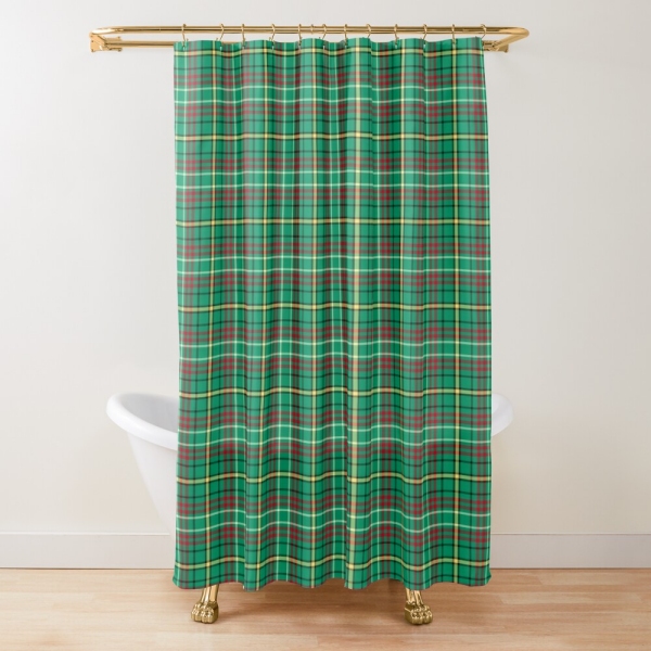 Green Retro Christmas plaid shower curtain
