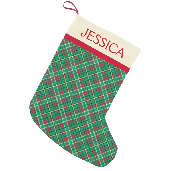 Green Retro Christmas plaid stocking
