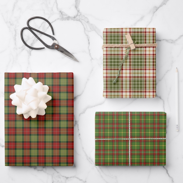 Rustic Christmas plaid variety wrapping paper pack