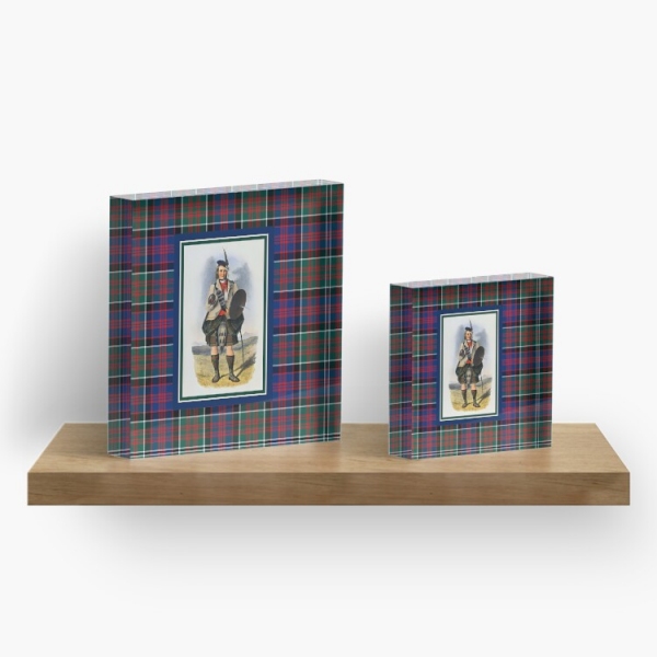 Vintage Highlander portrait with MacDonald of Clanranald tartan acrylic block