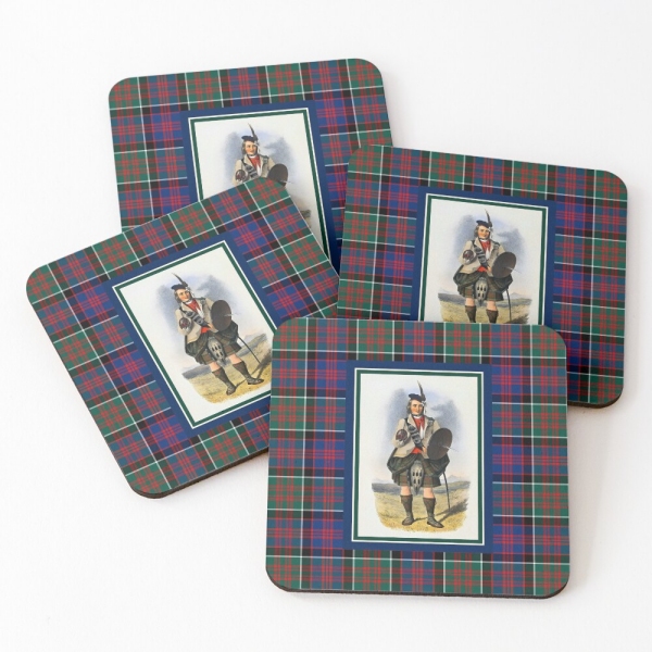 Vintage Highlander portrait with MacDonald of Clanranald tartan beverage coasters