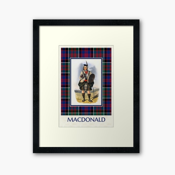 Vintage Highlander portrait with MacDonald of Clanranald tartan framed print