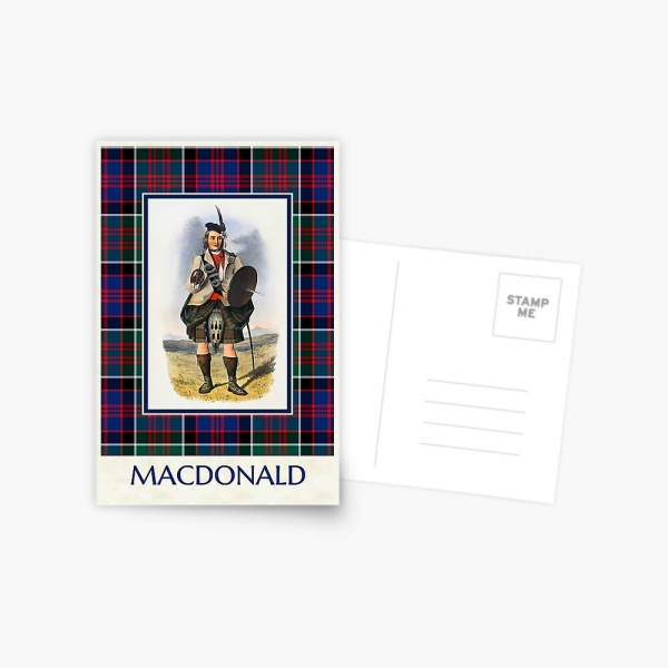 Vintage Highlander portrait with MacDonald of Clanranald tartan postcard