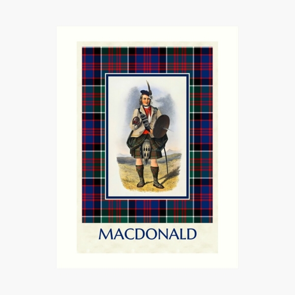 Vintage Highlander portrait with MacDonald of Clanranald tartan art print