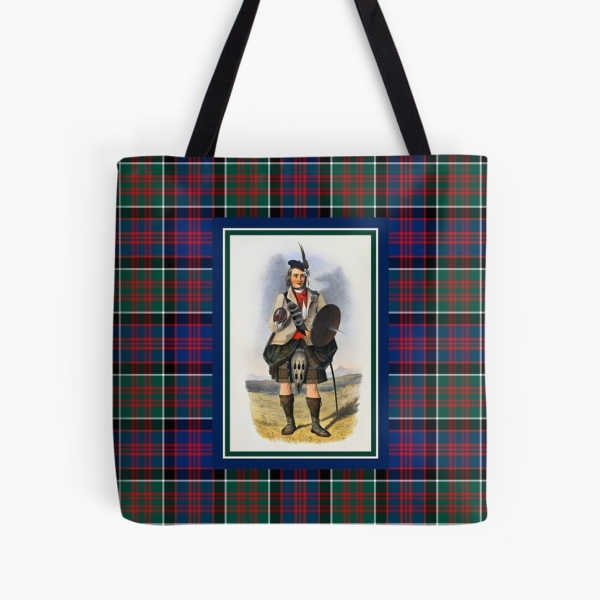 Vintage Highlander portrait with MacDonald of Clanranald tartan tote bag