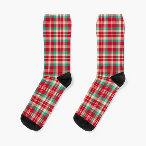 Red Retro Christmas Plaid Socks