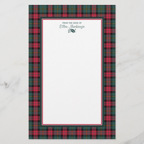 Personalized stationery with Vintage Christmas plaid border