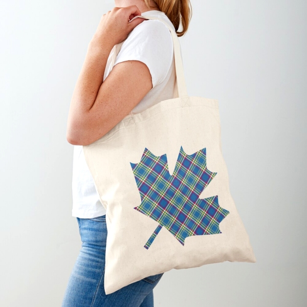 Yukon Territory tartan maple leaaf tote bag